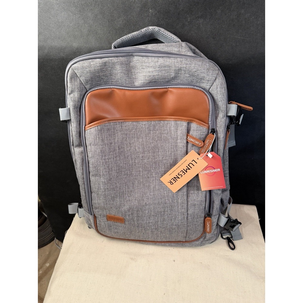 LUMESNER Travel Laptop Backpack Carry On‎ USB Port Gray Water Resistant